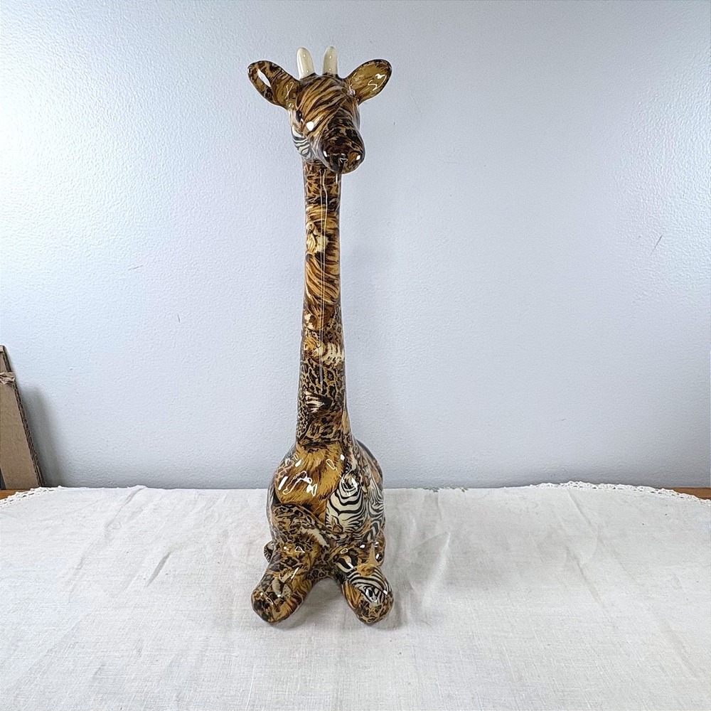 Vintage JBD Patchworks Mixed Animal Print Ceramic Giraffe Figurine
